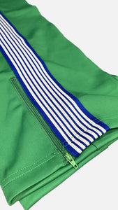 Green Track Pants blue ribbon creme stripes