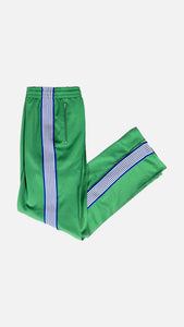 Green Track Pants blue ribbon creme stripes