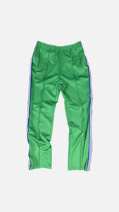 Green Track Pants blue ribbon creme stripes