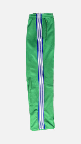 Green Track Pants blue ribbon creme stripes