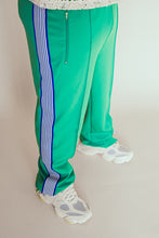 Load image into Gallery viewer, Green Track Pants blue ribbon creme stripes