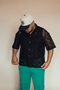 Rose Lace Black Button Shirt