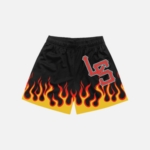 Black Flame Mesh Shorts